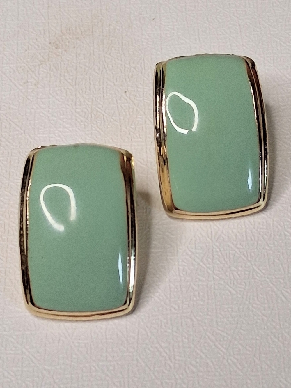 Mint Green Enamel Gold-Trim Clip Earrings - Women Jewelry